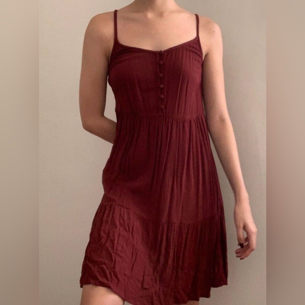 Mudd Tiered Ribbed Babydoll‎ Dress Womens M Burgundy